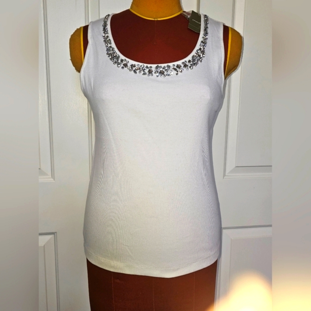 Embellished White Sleeveless Top